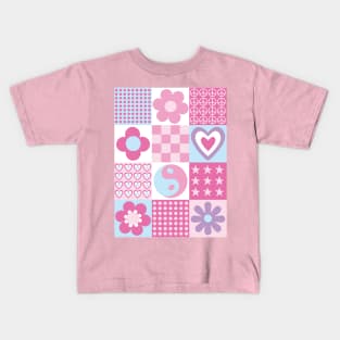 Retro Blocks with Flowers, Hearts and Stars Kids T-Shirt